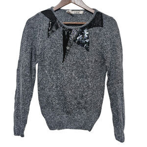 De Rotchild Silk Angora Blend Sweater Womens Sz M Embellished Gray Elegant Glam